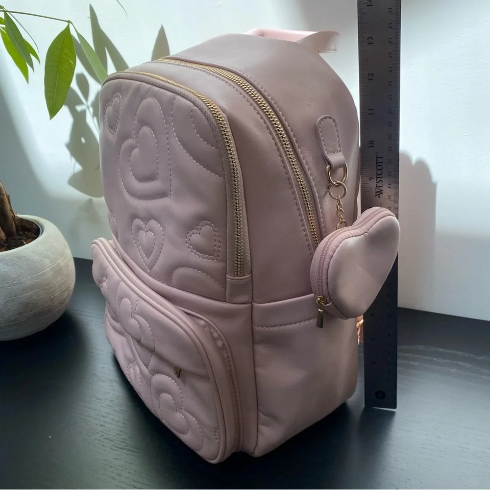 Like Dreams Crush Embossing Pink Quilted Heart-Patterned Backpack